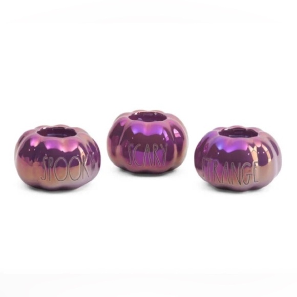 NEW Rae Dunn SPOOKY SCARY STRANGE PURPLE LUSTRE PUMPKIN TEALIGHTS - Picture 1 of 14